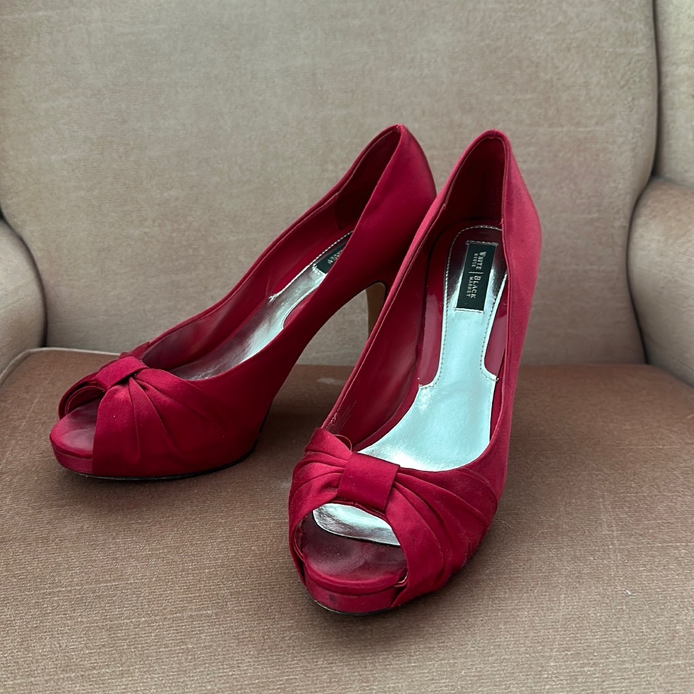 Red silk White House Black Market heels
